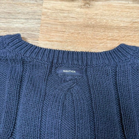 Vintage navy blue nautica cable knit sweater‎ with logo - Picture 4 of 5
